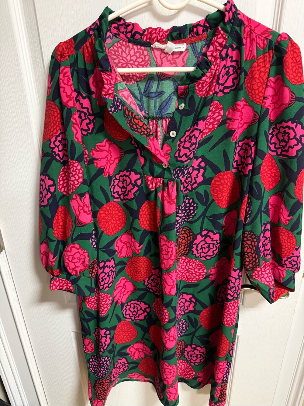 Vibrant Pink & Green Floral Women's Dress